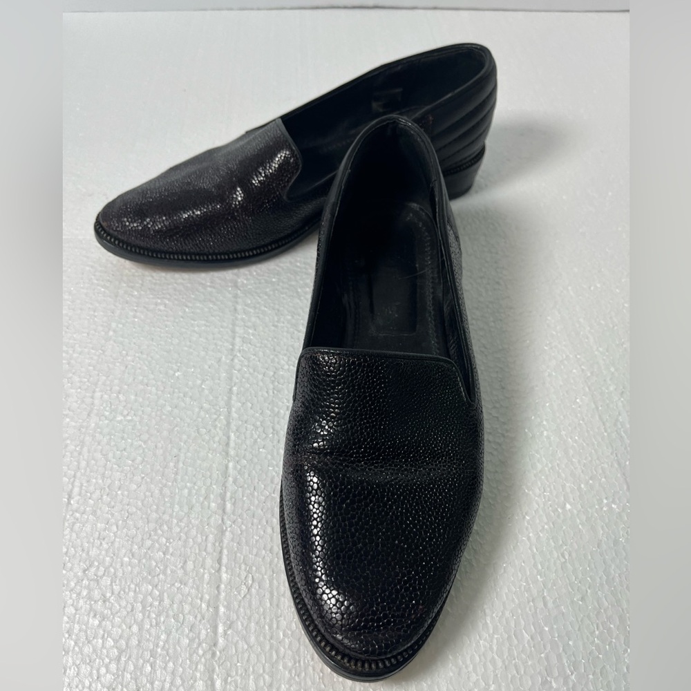 The Kooples Eggplant Purple Textured Leather Quilted Heel Venetian Loafers 38